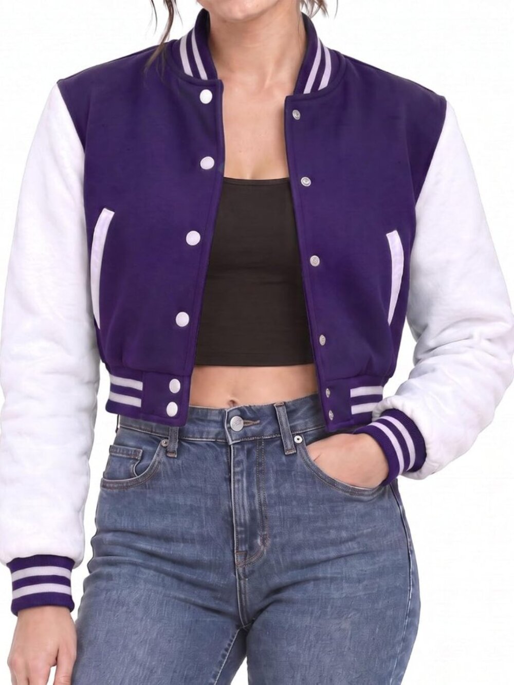 Casual Cropped Varsity Jacket for Women - Trendy High School Baseball Style
